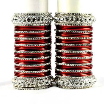 personalized brass metel suhag punjabi bridal bangles set colour maroon  size-2.4,2.6,2.8,2.10 1