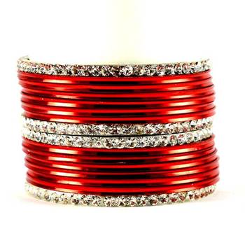 metel rhinestones churi bangles set colour red  size-2.4,2.6,2.8,2.10 1