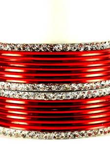 metel rhinestones churi bangles set colour red  size-2.4,2.6,2.8,2.10