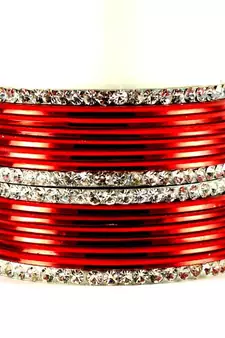 metel rhinestones churi bangles set colour red  size-2.4,2.6,2.8,2.10