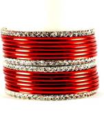 metel rhinestones churi bangles set colour red  size-2.4,2.6,2.8,2.10