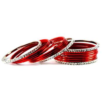 metel rhinestones churi bangles set colour red  size-2.4,2.6,2.8,2.10 2