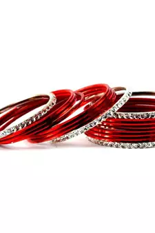 metel rhinestones churi bangles set colour red  size-2.4,2.6,2.8,2.10