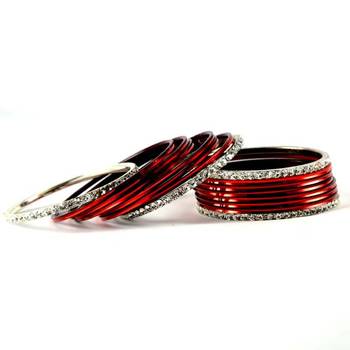 metel rhinestones churi bangles set colour maroon  size-2.4,2.6,2.8,2.10 2