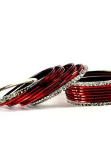 metel rhinestones churi bangles set colour maroon  size-2.4,2.6,2.8,2.10