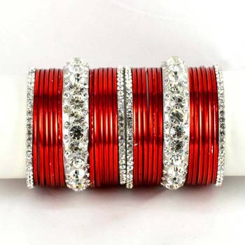 Metel Kara Churi Bangles Set Colour Red 1