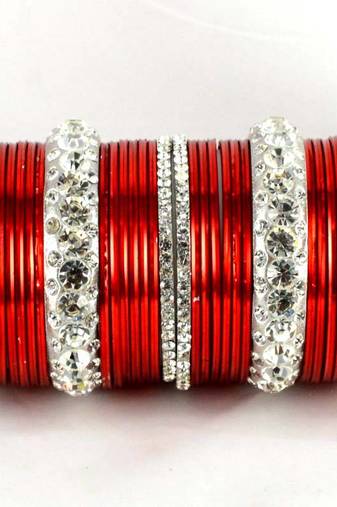 Metel Kara Churi Bangles Set Colour Red