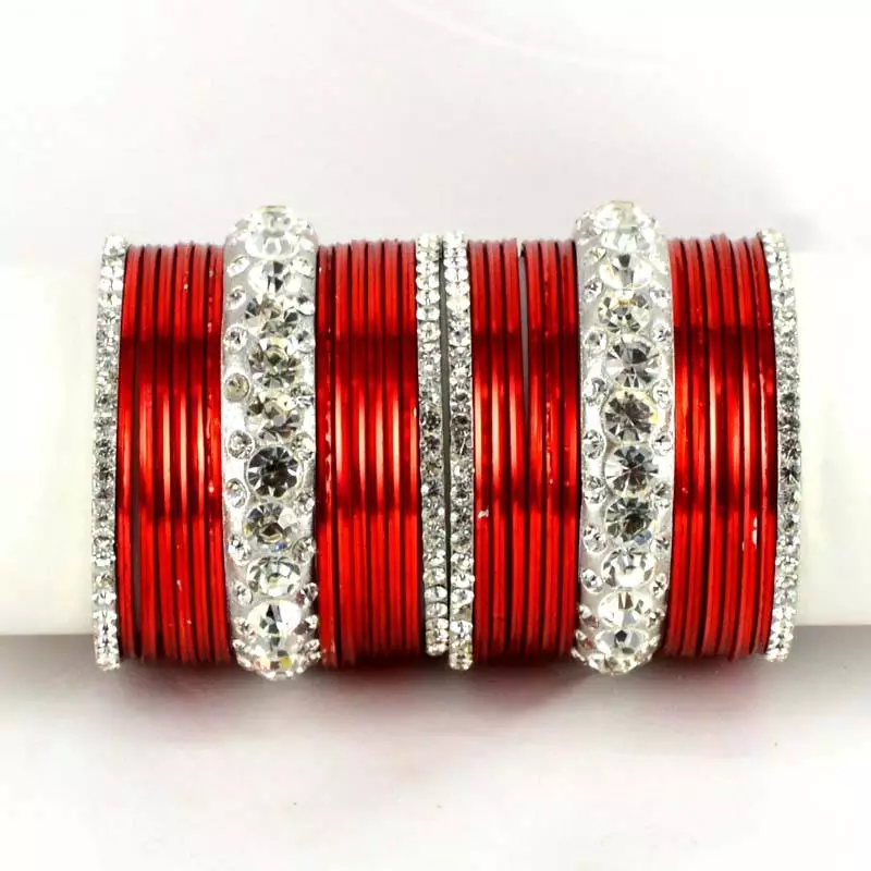 Metel Kara Churi Bangles Set Colour Red