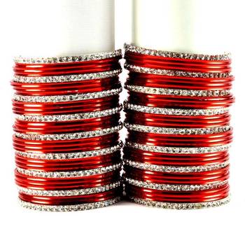 metel rhinestones churi bangles set colour red  size-2.4,2.6,2.8,2.10 1