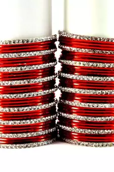 metel rhinestones churi bangles set colour red  size-2.4,2.6,2.8,2.10