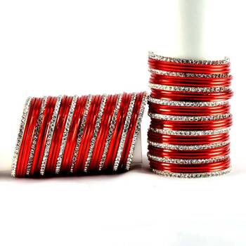metel rhinestones churi bangles set colour red  size-2.4,2.6,2.8,2.10 2