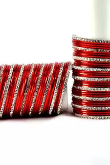 metel rhinestones churi bangles set colour red  size-2.4,2.6,2.8,2.10
