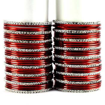 metel rhinestones churi bangles set colour maroon  size-2.4,2.6,2.8,2.10 1