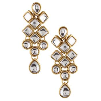 Flower kundan ethnic white dangler earring jewelry 1