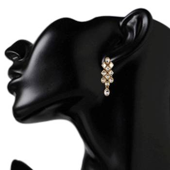 Flower kundan ethnic white dangler earring jewelry 3