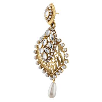 Fascinating kundan cut work faux pearl earring 2