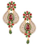 Maroon green flower pearl polki dangler earrings India jewellery