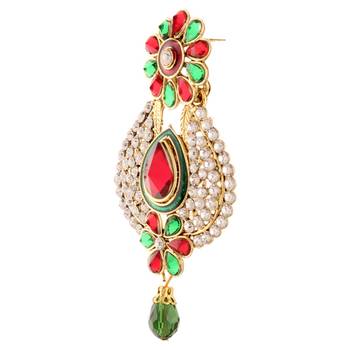 Maroon green flower pearl polki dangler earrings India jewellery 2