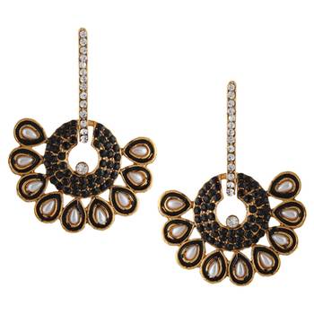 Black Hoop bali meenakari pearl dangler Indian ethnic earrings 1
