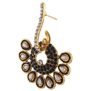 Black Hoop bali meenakari pearl dangler Indian ethnic earrings 2