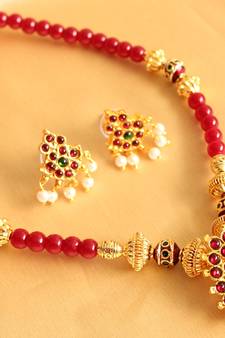 Beautiful Ruby Temple Jewel Necklace Set