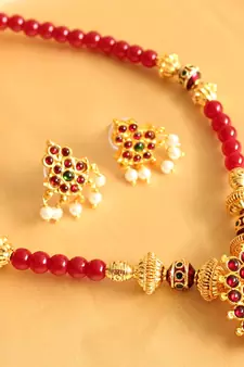 Beautiful Ruby Temple Jewel Necklace Set