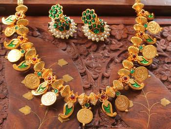 Mesmerising Handmade Green Mango Coin Necklace Set 1
