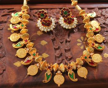 Mesmerising Handmade Multicolour Mango Coin Necklace Set 1