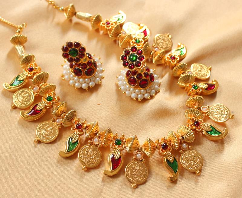 Mesmerising Handmade Multicolour Mango Coin Necklace Set