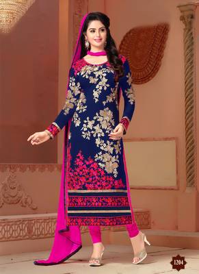 blue georgette embroidered semi stitched salwar with dupatta 1