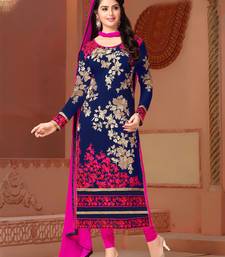 blue georgette embroidered semi stitched salwar with dupatta