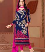 blue georgette embroidered semi stitched salwar with dupatta