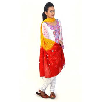 Red Yellow Tie N Dye Pure Cotton Jaipuri Dupatta 2