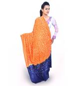 Shell Work Orange N Blue Cotton Bandhej Dupatta
