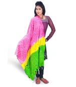 Tri Color Handwork Bandhej Designer Cotton Dupatta