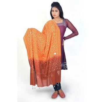 Traditional Brick Orange Tie N Dye Cotton Dupatta 1