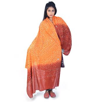 Traditional Brick Orange Tie N Dye Cotton Dupatta 2
