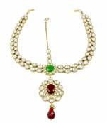 Red Green Polki Stones Matha Patti Damini Jewellery for Women - Orniza