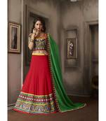 Embroidery Georget Kachi Heavy Miror Work Fabric Red   Lehenga Choli