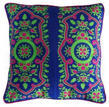Pretty Chartreuse Pink Flower Cushion Cover 1