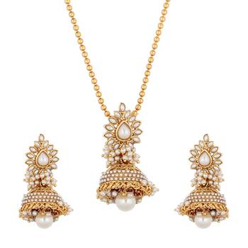 Jhumka pendant pearl necklace set flower India jewellery 1