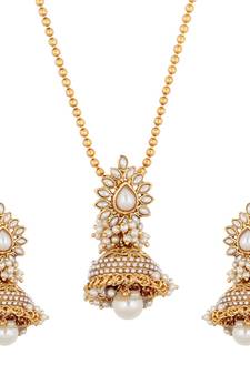 Jhumka pendant pearl necklace set flower India jewellery