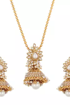 Jhumka pendant pearl necklace set flower India jewellery