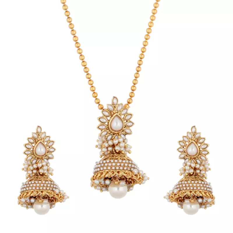Jhumka pendant pearl necklace set flower India jewellery