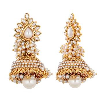 Jhumka pendant pearl necklace set flower India jewellery 3