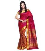 Red woven art silk saree with blouse