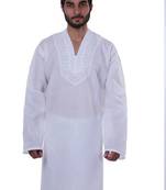 Ada Hand Embroidery White Cotton Lucknowi Chikan Men's Kurt