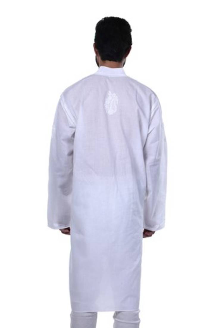 Ada Hand Embroidery White Cotton Lucknowi Chikan Men's Kurt