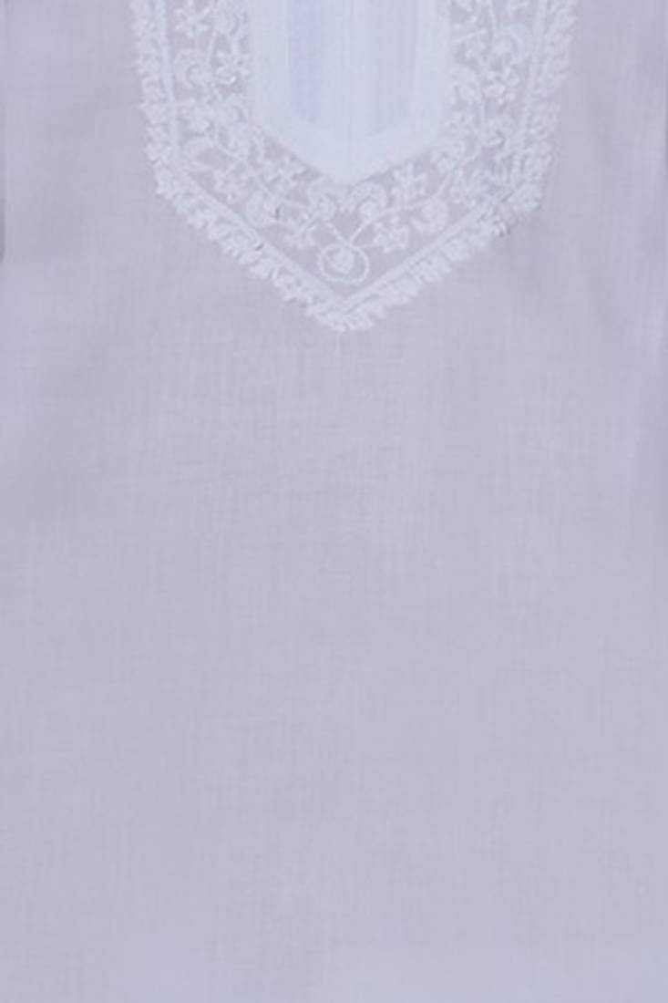 Ada Hand Embroidery White Cotton Lucknowi Chikan Men's Kurt