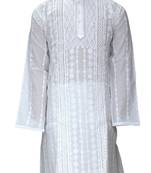 Ada Handmade Designer  Lucknowi Chikan Large White Cotton Kurta For Men